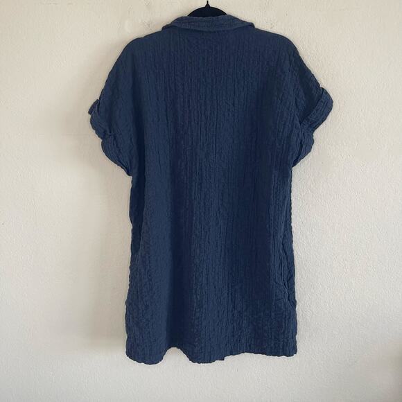 Abercrombie & Fitch Textured Button-Through Shirt Dress Blue Collared - Size S - Picture 4 of 5